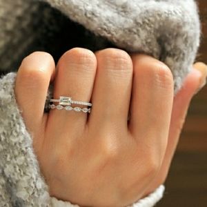 Emerald Cut Ring&Half Eternity Band|Size 6